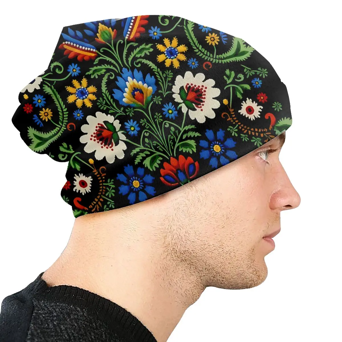 Mexican Portuguese Embroidered Flower Fashion Thin Hats Blue Cream Bonnet High Quality Skullies Beanies Caps