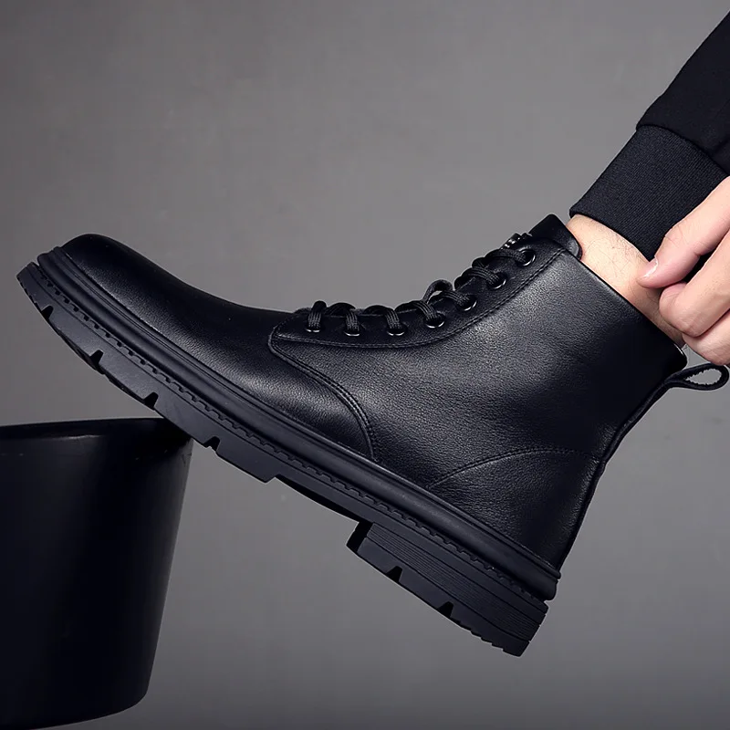 

Boots for men in autumn 2025 high top with plush insulation Korean cotton leather shoes men's winter boots