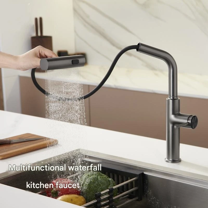 Waterfall Temperature Digital Display Basin Faucet Lift Up Down Stream Sprayer Pull Out Rain Multi-mode Sink Mixer  For Kitchen