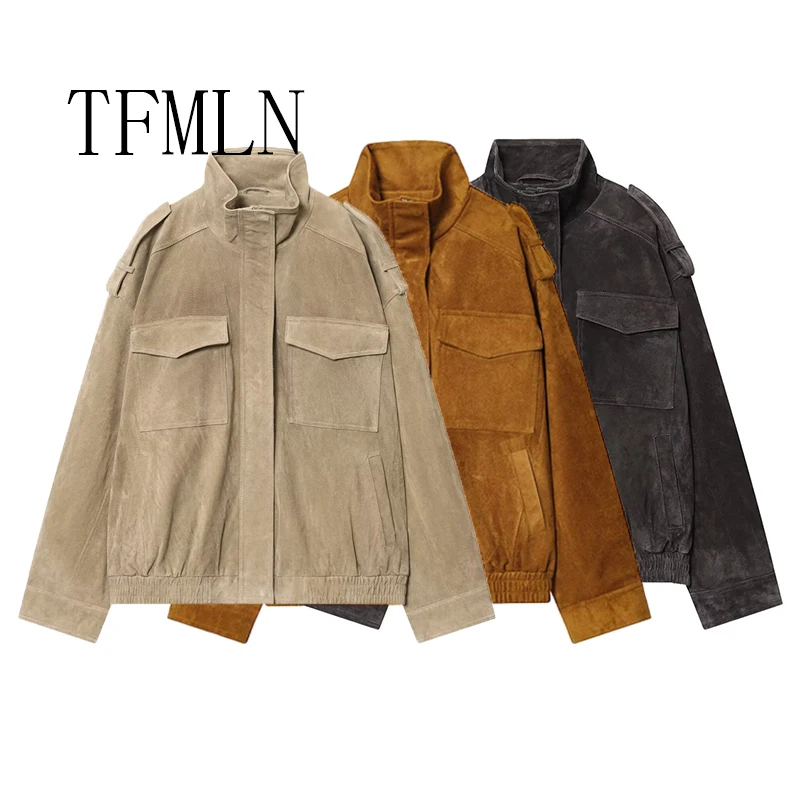 

TFMLN Women Winter Thicken Bomber Jackets Vintage Suede Pockets Coats Casual Pocket Zipper New Warm Jacket