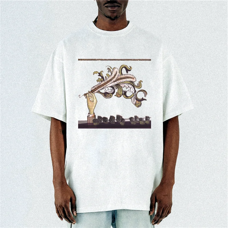 Digital Direct Injection Rock Arcade Fire Band Loose Printed Short-Sleeved T-Shirt Cotton Loose Fit