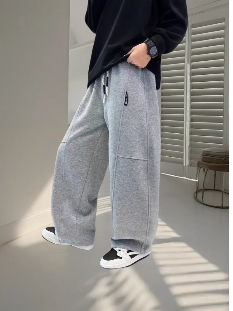 2026 New Spring Casual Kids Pants Black Elastic Waist Straight Leg Sweatpants for Boys Loose Pocket Children Trousers