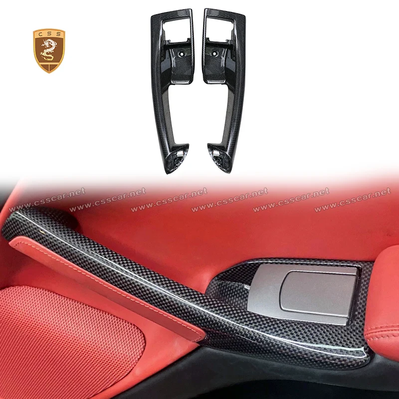 Car Interior Door Panel Grab Handle Covers Dry Carbon Fiber Armrest Protective Trim For Ferrari F12 Replacement Accessories