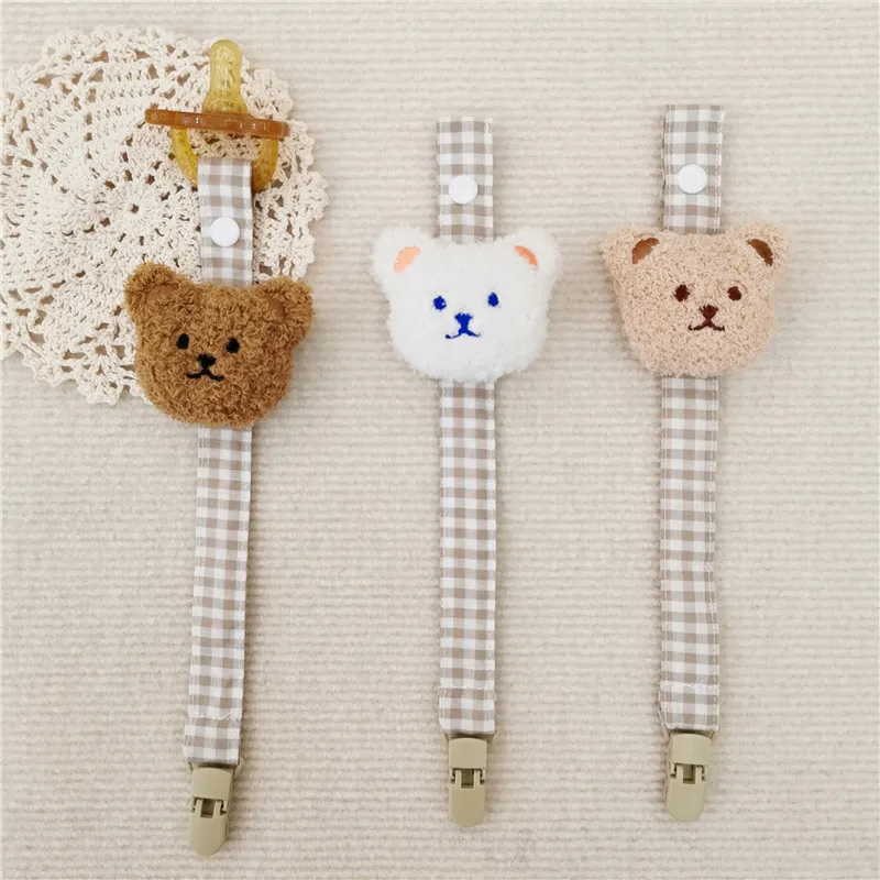 Cute Cartoon Bear Plaid Baby Pacifier Clip Chain for Toddler Baby Boy Girl Nipple Anti-drop Chain Newborn Accessories