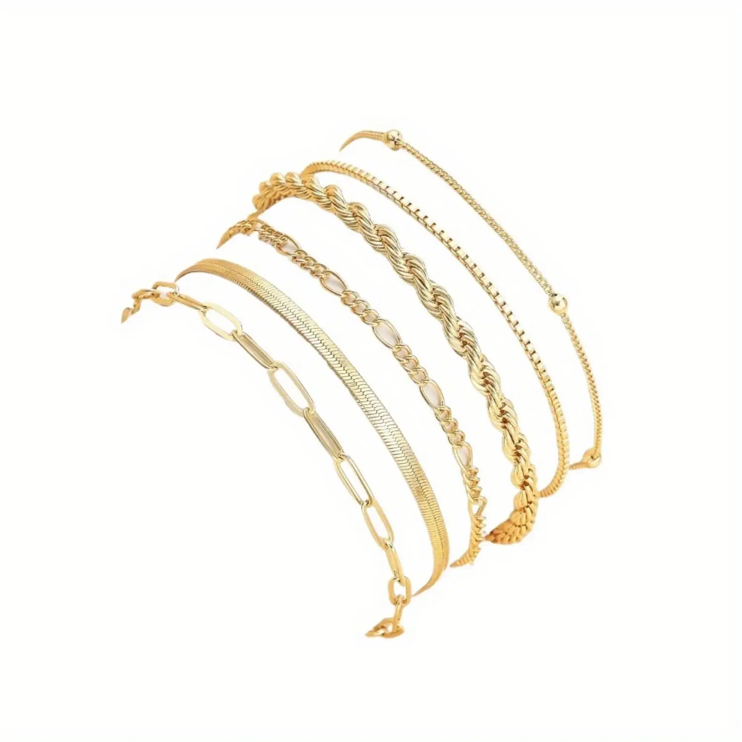 14K Real Gold Jewelry Sets for Women Trendy Thin Dainty Stackable Cuban Link Paperclip Chain Bracelet Pack Fashion