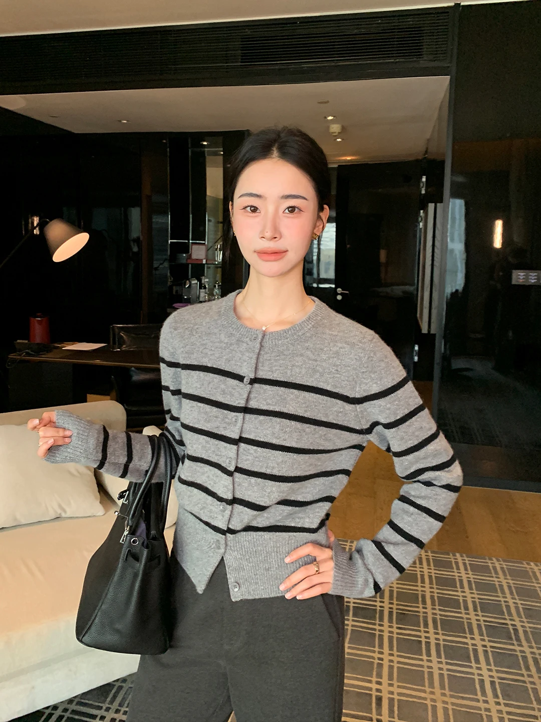 

Maven Lin Vintage Sle 00% Wool Color Blo Striped Knit Sweater Women Soft round Ne Open Cardigan Long Sve Casual Wear