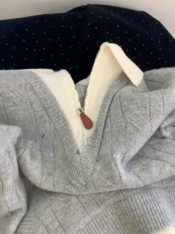 Maglione lavorato a maglia coreano con colletto a maniche colorate Autunno Inverno da donna Nuovo pigro semplice Agel abbinato a tutte le maglieria