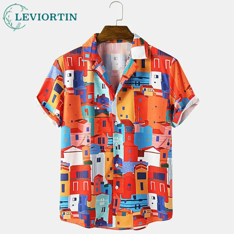 2025 Summer New Casual Versatile Loose Short sleeved Shirt Bottom Shirt Beach Vacation Printed Shirt Hong Kong Style Men's Shirt