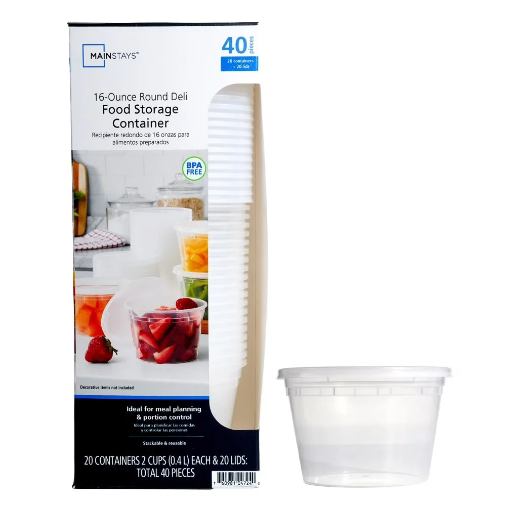Paquete de 40 Recipientes de Plástico para Alimentos de 16 Onzas con Tapas, Ideales para Preparación de Comidas, Almacenamiento de Alimentos, Perfectos para Cocinar en Grandes Cantidades, Sopas, Salsas, Sobras, Control de Porciones, Aptos para Congelador, Microondas y Lavavajillas, Recipientes Transparentes de 1 Pinta para Llevar Ensaladas