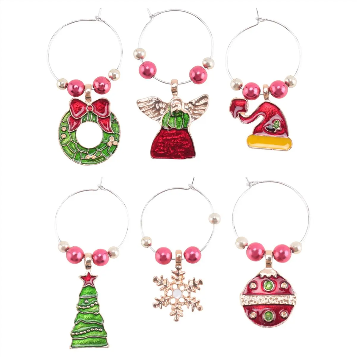 REST Wine Glass Charms Set of 6 Cocktail Markers Tags Champagne Glasses Christmas Decorations