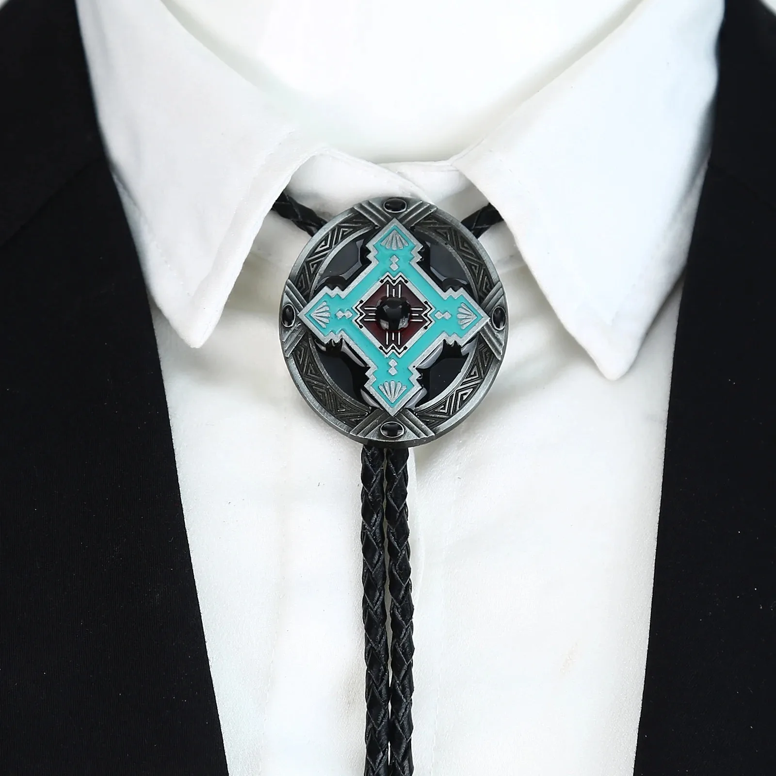 Western Denim Men's Bolo Tie in Zinc Alloy Hand Oiled Leather Tie