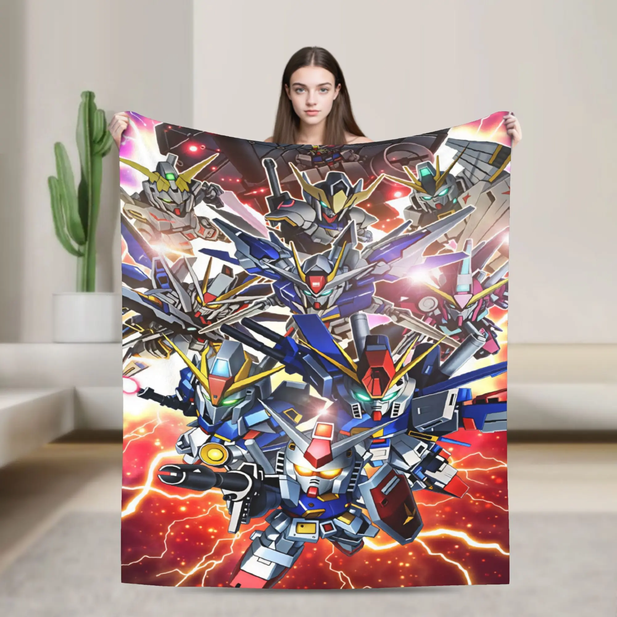 Warm Soft Blanket Decorative Mobile Suit Gundam Throw Blanket  Flannel Bedspread For Bedroom Graphic Sofa Bed Cover