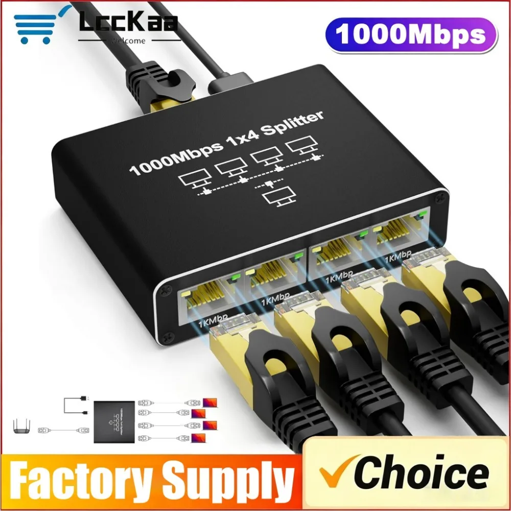 기가비트 이더넷 분배기 1~4 Rj45 분배기 기가비트 확장 어댑터 PC 노트북 TV 박스 라우터용 1000Mbps 네트워크 커넥터