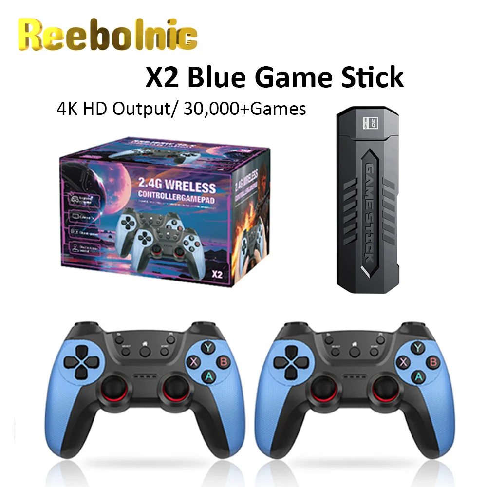

Reebolnic X2 Blue Game Stick 256G 70000+Games Installed Retro Video Game Console 4K Output Wireless Controllers 30+Simulators