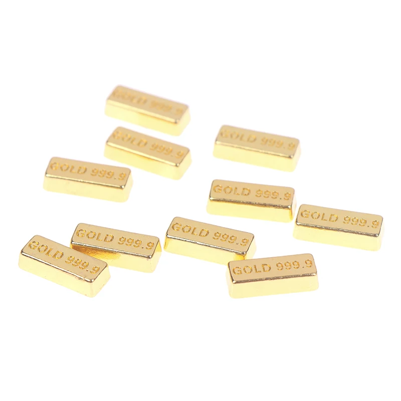 10pcs/set 1:12 Dollhouse Miniature Gold Bars Coin Model For Doll House Decor Accessories Kids Pretend Play Toys Gifts