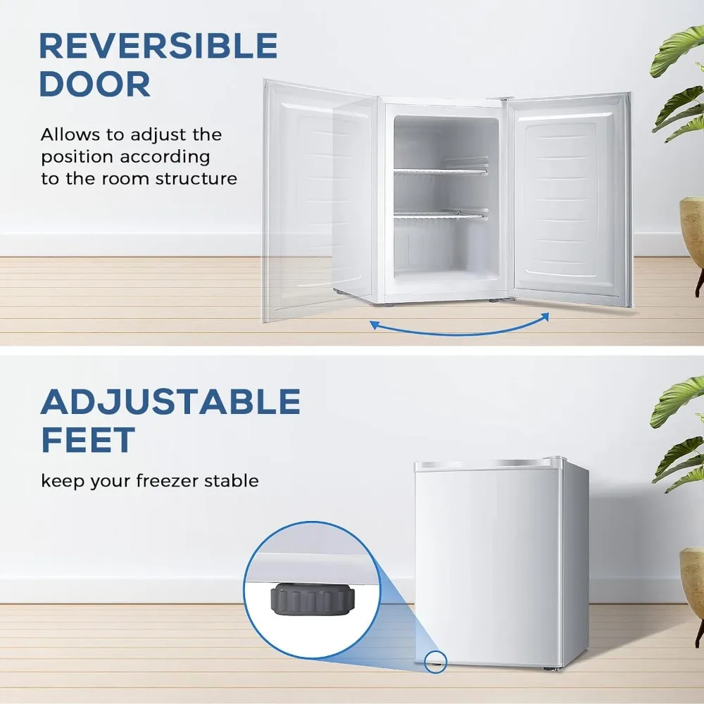 Kismile Compact Upright Freezer with Reversible Single Door,Removable Shelves Mini Freezer with Adjustable Thermostat , 2.1 Cu.