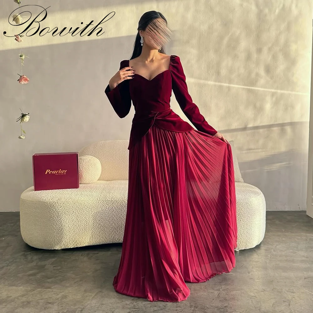 

Вечерние платья Bowith с милым воротником и длинными рукавами, лоскутное плиссированное платье трапециевидной формы для выпускного вечера, женские вечерние платья, платья de fiesta