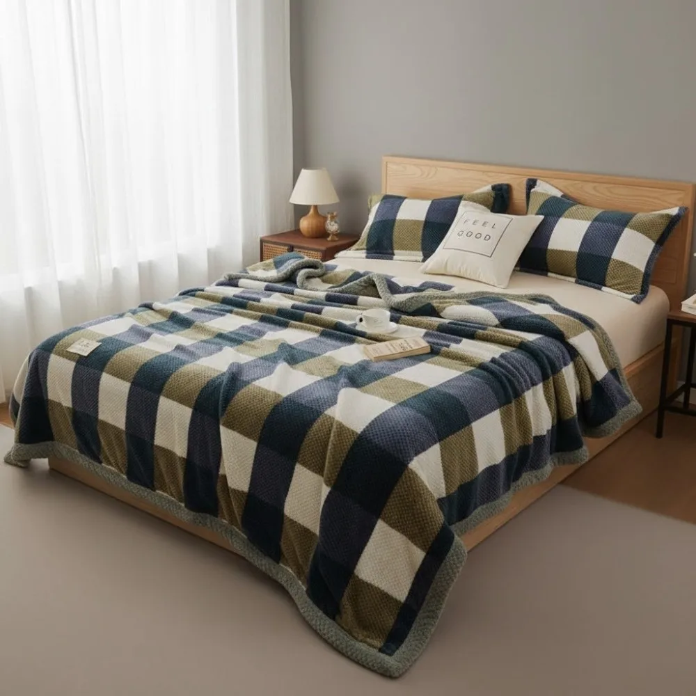 Cozy Japanese-style Winter Throw Blanket Warm Coral Fleece Sofa Throw Thickened Washable Nap Blanket Dormitory