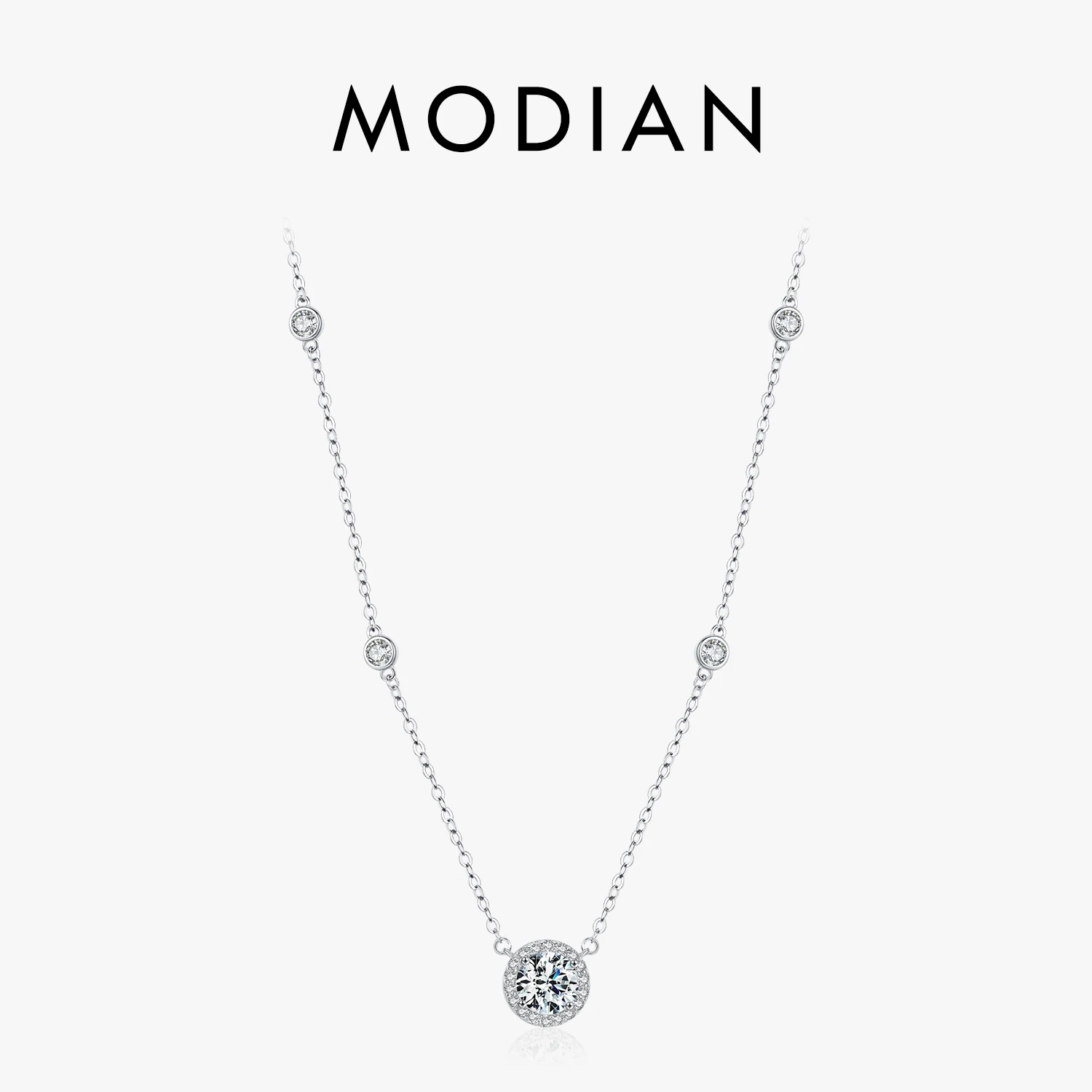 MODIAN 925 Sterling Silver Luxury Round Clear AAAAA Zircon Pendant Necklace For Women Wedding Engagement Bridal Fine Jewelry