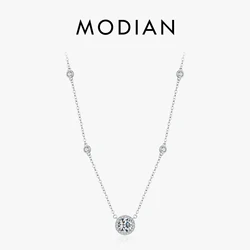MODIAN 925 Sterling Silver Luxury Round Clear AAAAA Zircon Pendant Necklace For Women Wedding Engagement Bridal Fine Jewelry