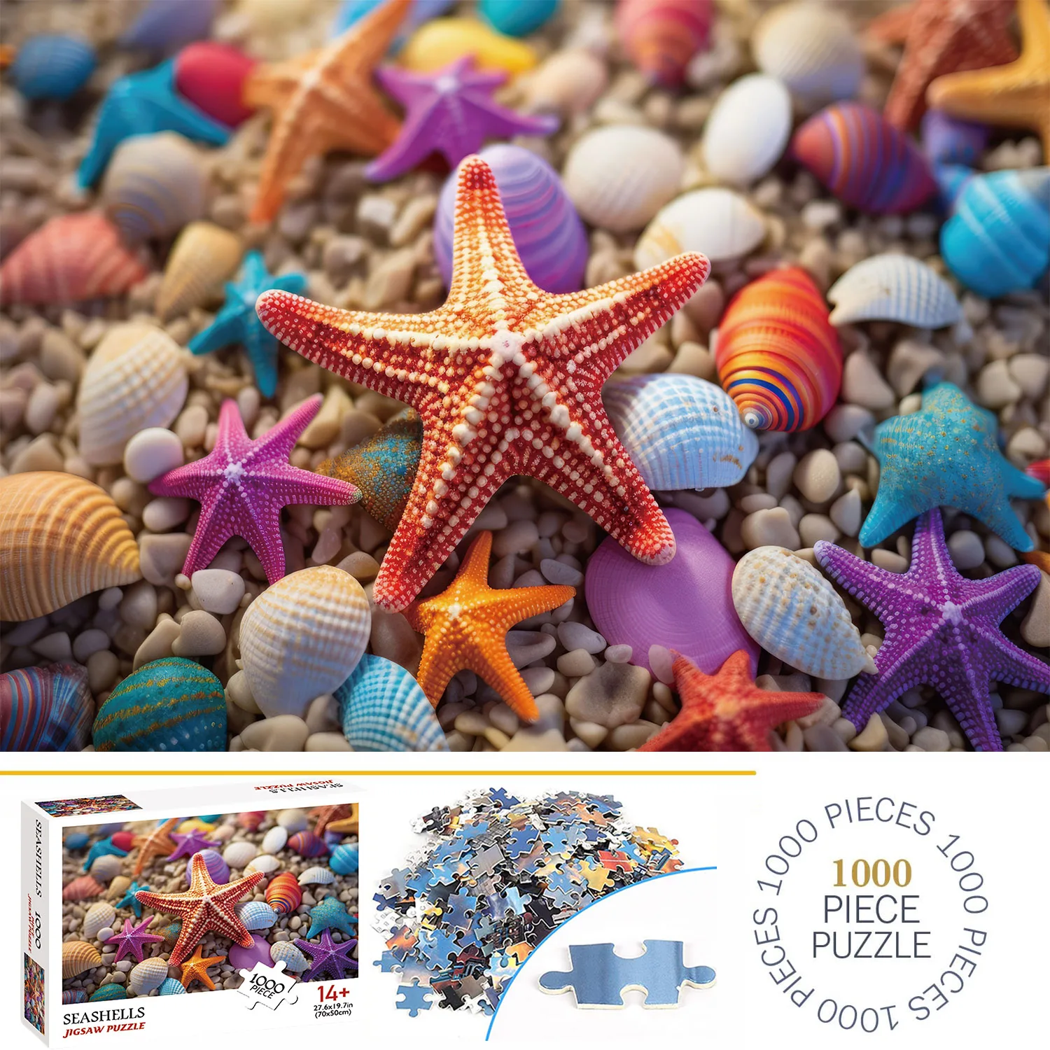 1000 Pieces Seashells Jigsaw Puzzles for Adults Home Decor Games Family Fun Floor Puzzles Educational Toys for Kids