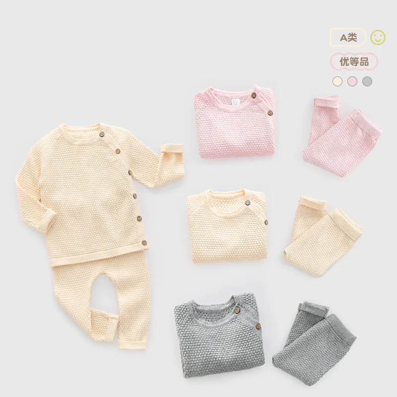 Somenie Solid Color Combed Cotton Children's Pajamas Autumn and Winter Class A Baby Pure Cotton Warm Children's Pajamas Set