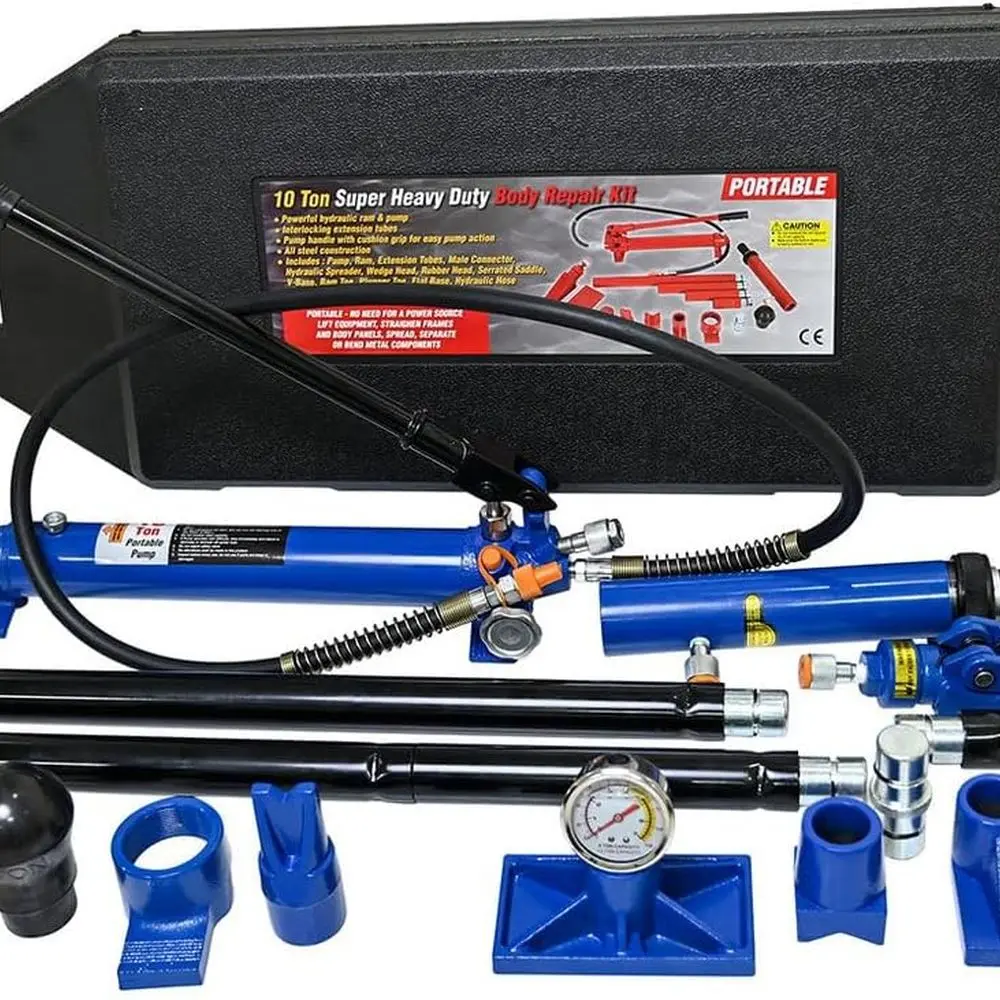 

10-Ton Motorcycle Hydraulic Jack Kit with 17-Piece Scissor Lift Set, Carrying Case, and Pressure Gauge for 20,000 lbs Capacity
