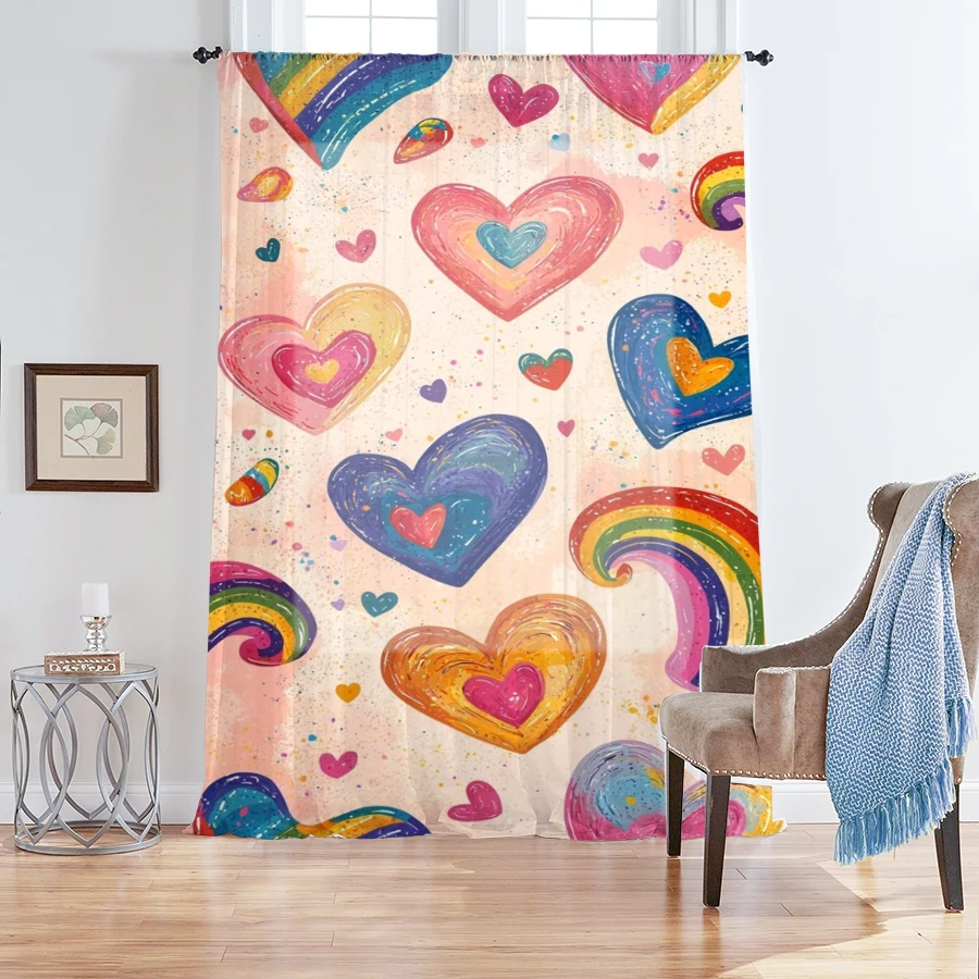 

1 шт. розовая занавеска с радужным сердцем для спальни и гостиной, прозрачная занавеска карманного типа на шнурке