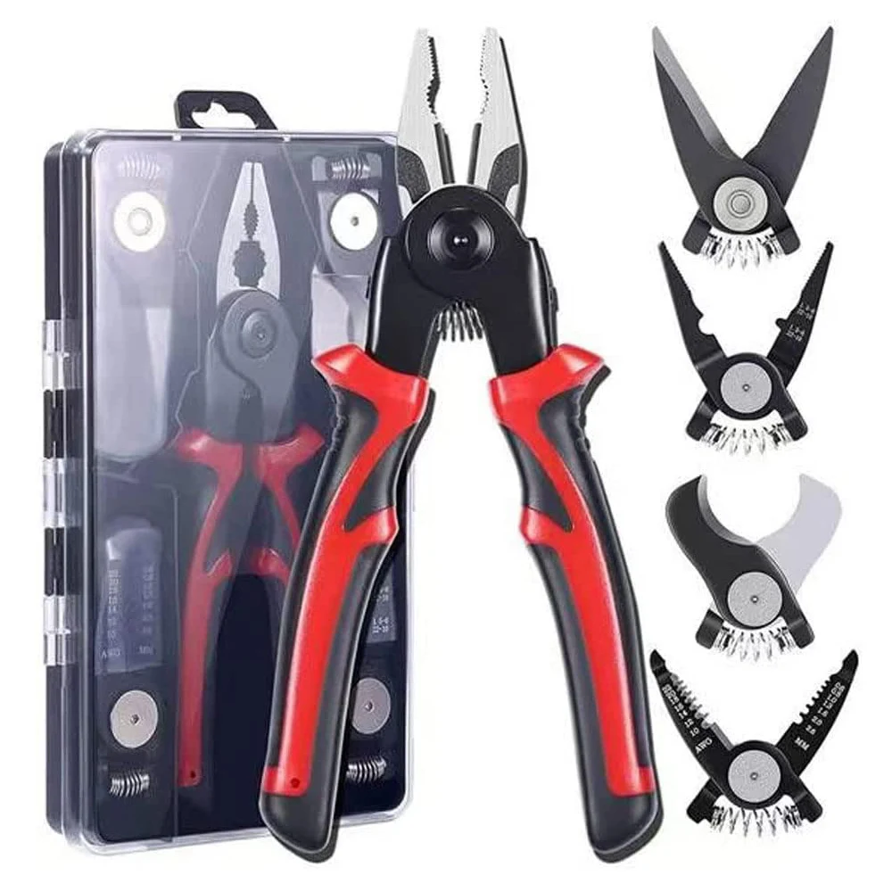 5 IN 1 Multifunctional Pliers Set Quick Change Pliers Head with Wire Pliers Scissors Cable Cutter Wire Stripper Crimping Pliers