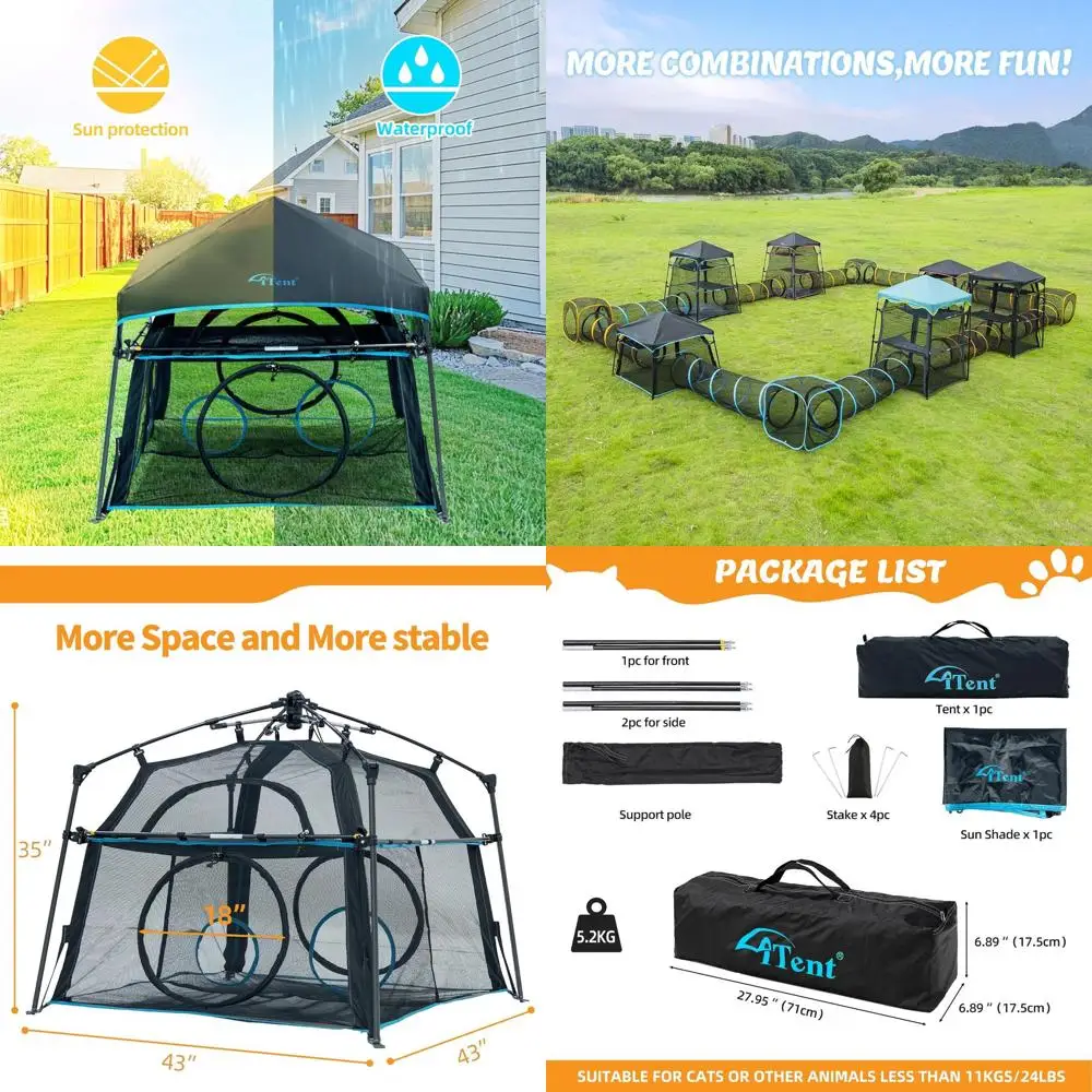 

Портативный двухуровневый корпус для кошек: просторная, прочная уличная палатка для кошек с сумкой для переноски кошек и маленьких домашних животных