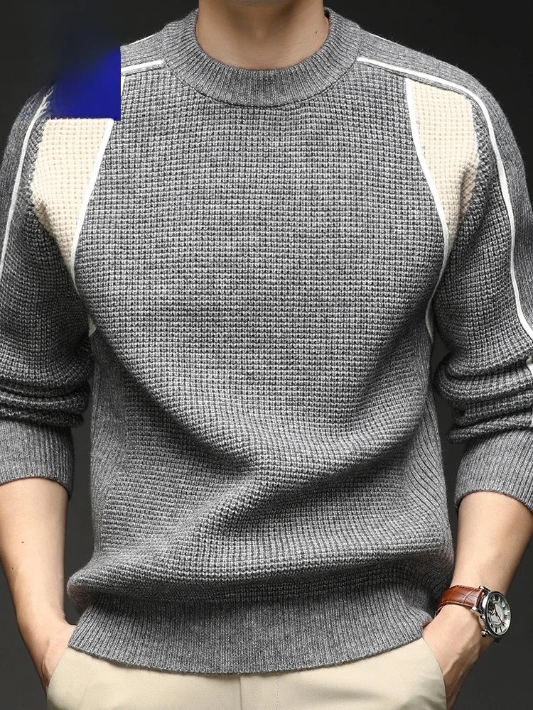 

Мужской круглый вязаный свитер-пуловер Rn, повседневный, с длинными рукавами, осенне-зимний, модный, универсальный, базовый слой, топ