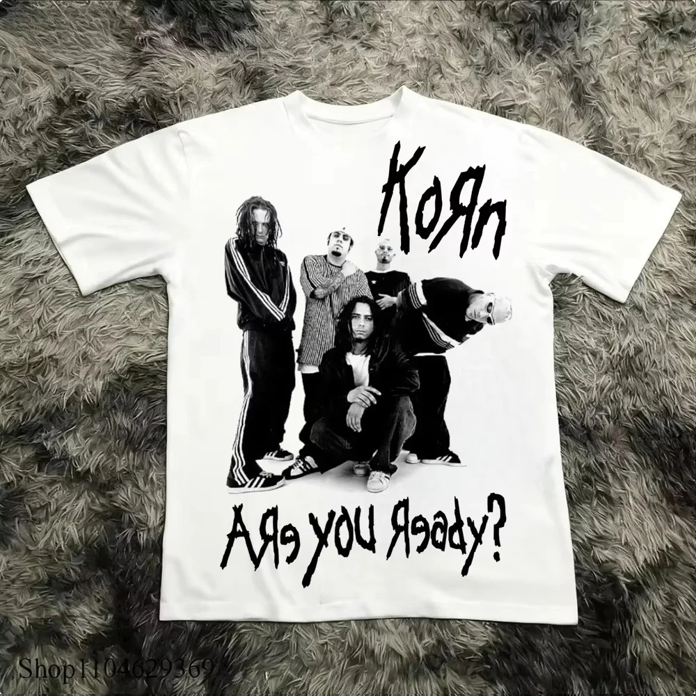 2026 Korn Follow The Leader Cotton Printed T-Shirt Double-Sided Metal Band Tee Men's and Women's Couple Tee Tops Y2K Streetwear