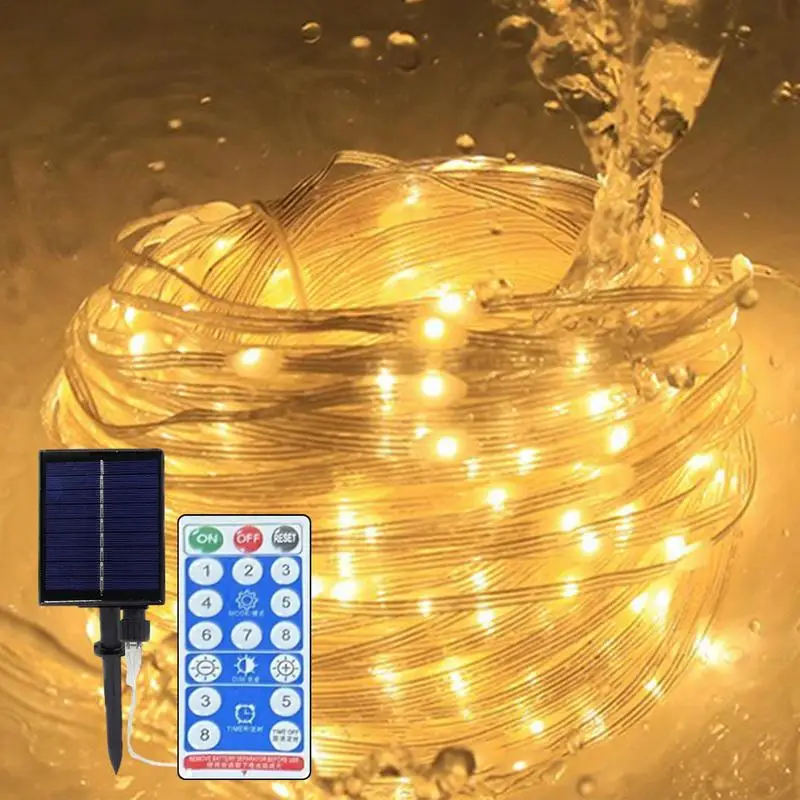 Solar Powered Led String Lights 8 Modes Weatherproof Led Twinkle Lights With Remote Control Garden Decorations For Party