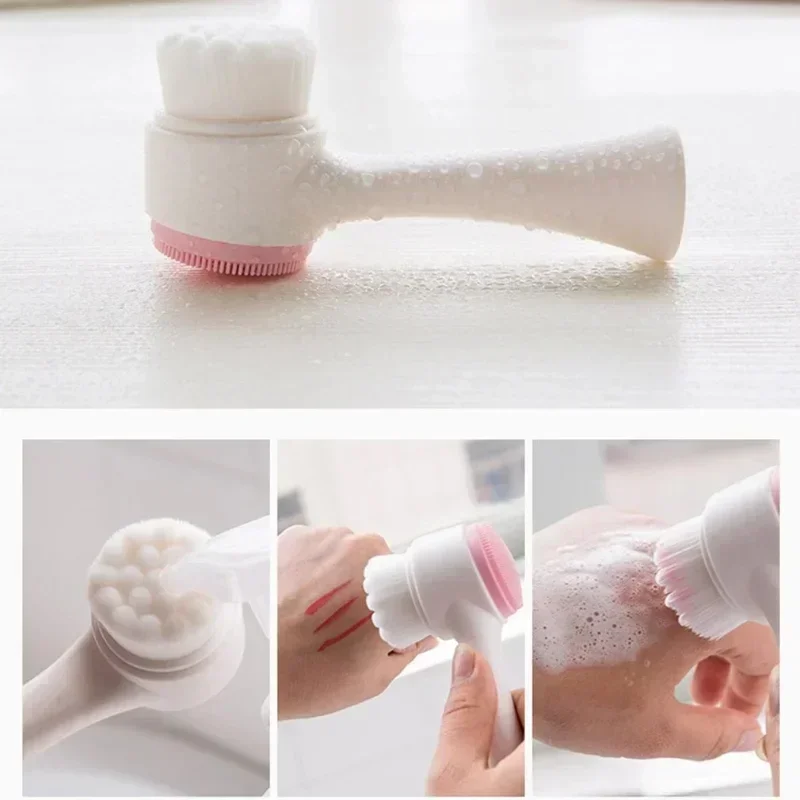 3D Silicone Facial Wash Manual Cleansing Brush Facial Cleanser Soft Bristle Cleaning Brush Double-sided Massage Brush