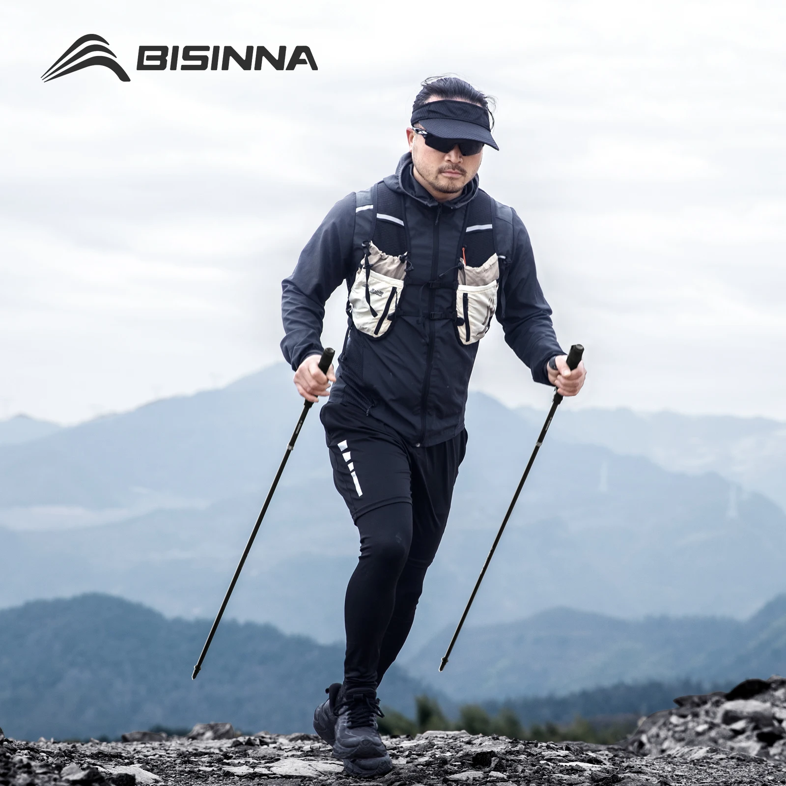 

BISINNA Foldable Carbon Fiber Hiking Stick Ultra-Light 3 Section Extensible Off-road Stick Outdoor Camping Walking Cane