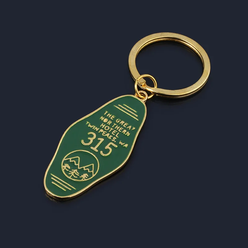 Tv Show Twin Peaks Key Chain Metal Green Enamel The Great Northern Hotel Room # 315 Keychains Women Men Gift Jewelry