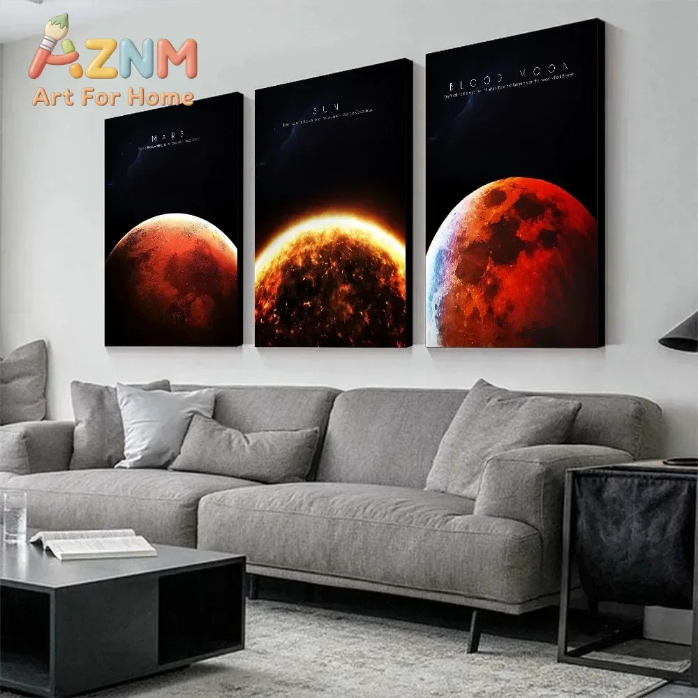Solar System Planets Wall Art Poster Sun Earth Moon Mural Modern Home Decor Canvas Painting Picture Print Living Room Decorate