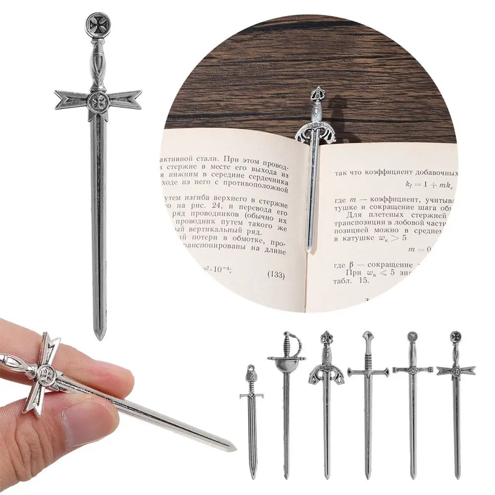 

6Pcs/Set Creative Antique Swords Knife Bookmark Charms Metal Bookmarks Pendants Book Clips Reading Mark Supplies Bookmark Gift