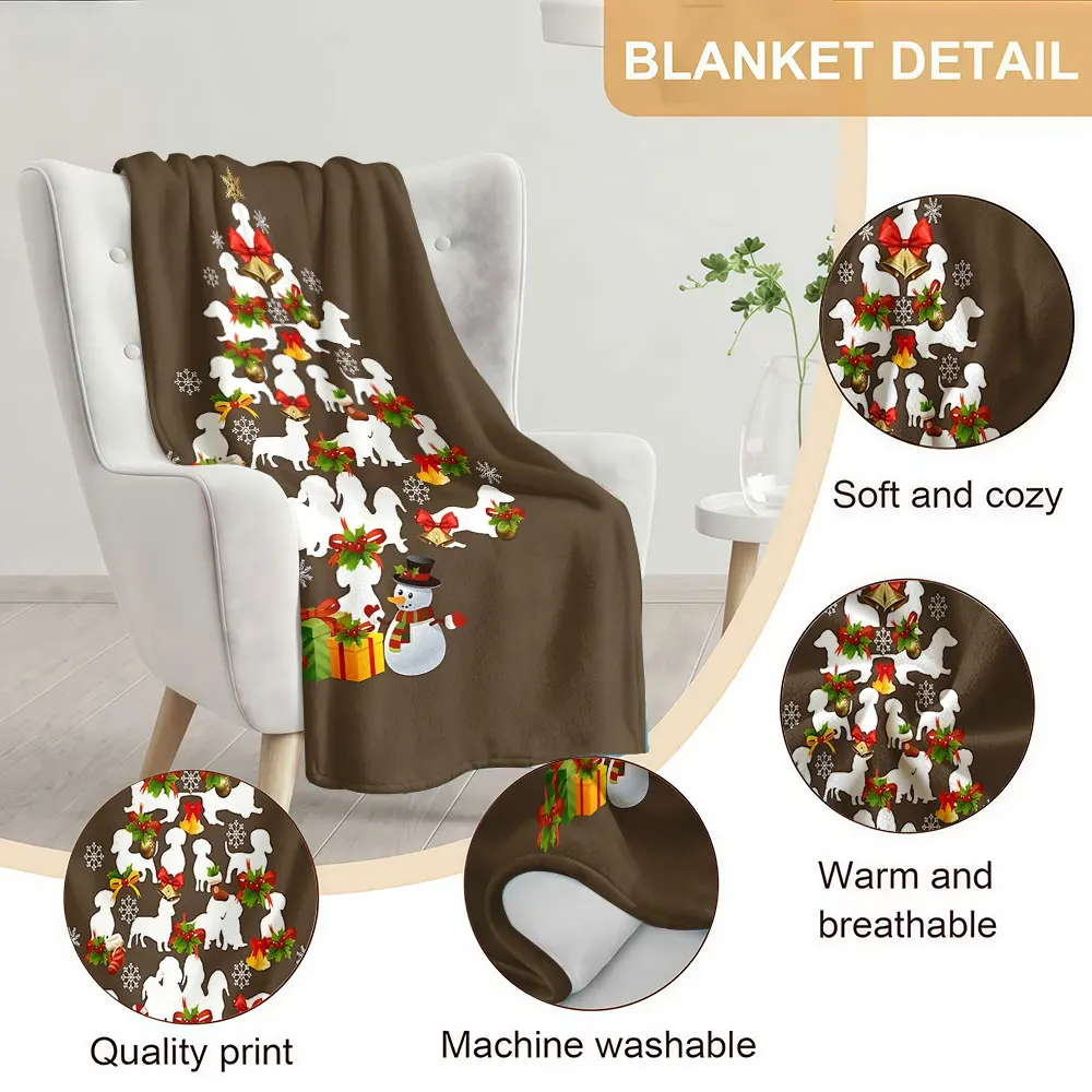Dachshund Christmas Tree Soft Warm Flannel Blanket Lightweight Cozy Christmas Halloween Home Decor Room