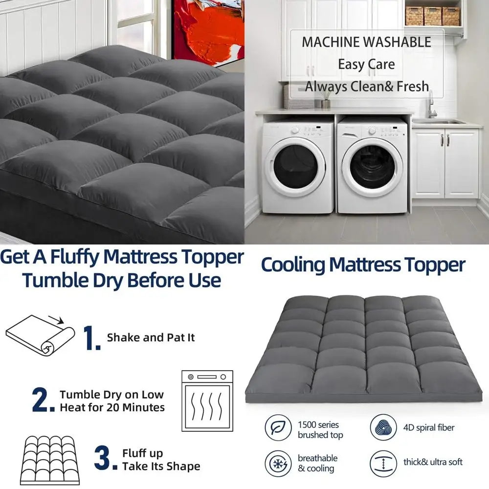 

Queen Size Plush Mattress Topper for Back Relief, Extra Thick Grey Pad with Deep Pocket, 60x80+20