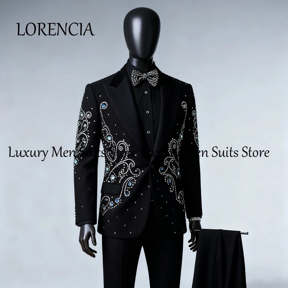 

Модные мужские костюмы с бриллиантами, комплект из 2 предметов, элегантный смокинг для свадебной вечеринки, жениха, индивидуальный пиджак, брюки, roupas masculinas