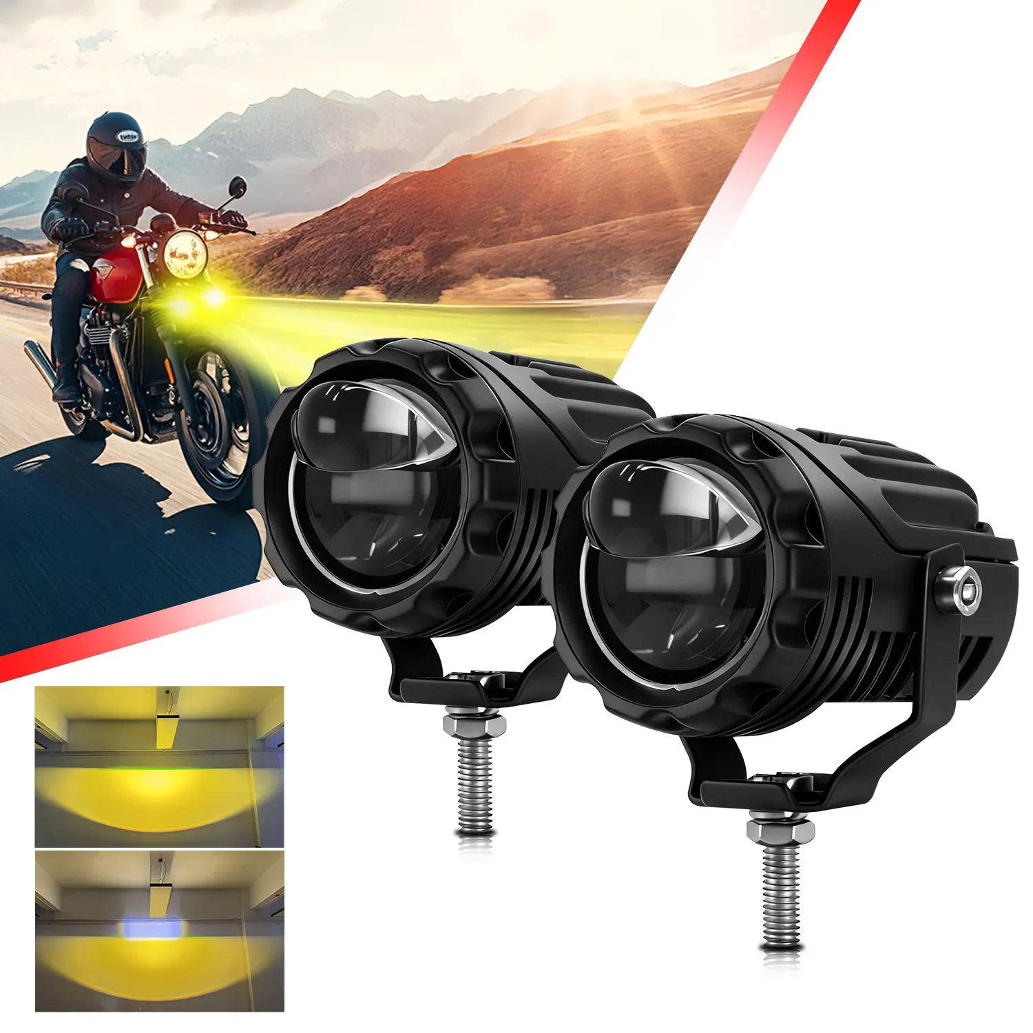 LED Auxiliary Headlight Spotlight High Low Beam 6000K Protector For Motorcycle Dirt Bike ATV SUV UTV Truck Bicycle