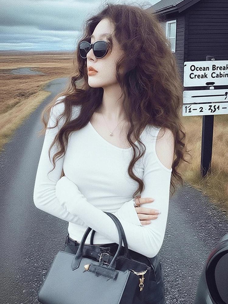 Einzigartige koreanische Sle aushöhlen Strickwaren Damen Herbst Winter Abnehmen Oulder Bared Side Collar Base Irt Faionable Comm...