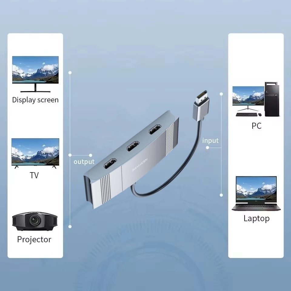 4K DisplayPort to HDMI Splitter 1 in 3 Out 4K@60Hz 2K@120Hz DP HDMI Converter MST SST Hub 1 DP to 3 HDMI Port for 3 HD Monitor