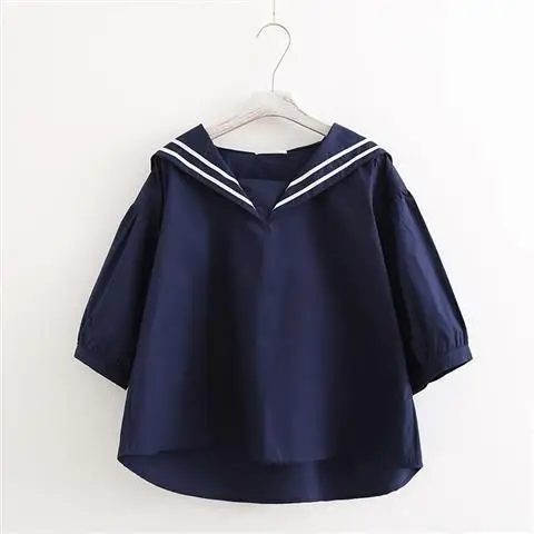 Sweet Stripe Sailor Collar Blouse Tops Causal Half Sleeve Woman Shirts 2024 Summer New Korean Blusas De Mujer Crop