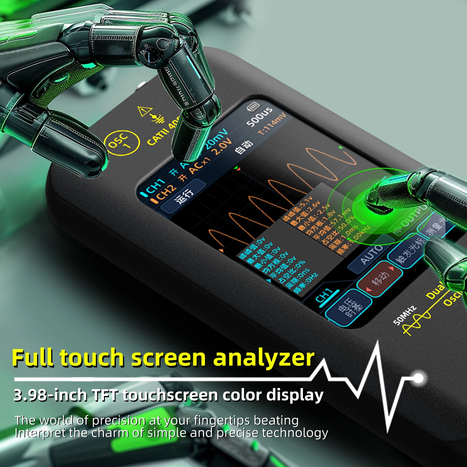 BSIDE O2X Touch Screen Digital Oscilloscope+Signal Generator Dual Channel Bandwidth: 50MHz Sampling Rate: 250MSa/s 3.98 inch TFT