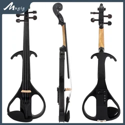 Full Size Violin Fiddle Solidwood Black Silent 4/4 Violin Metallic Electric Fiddle With Bow Bridge Beginner Kit For Adults Teens