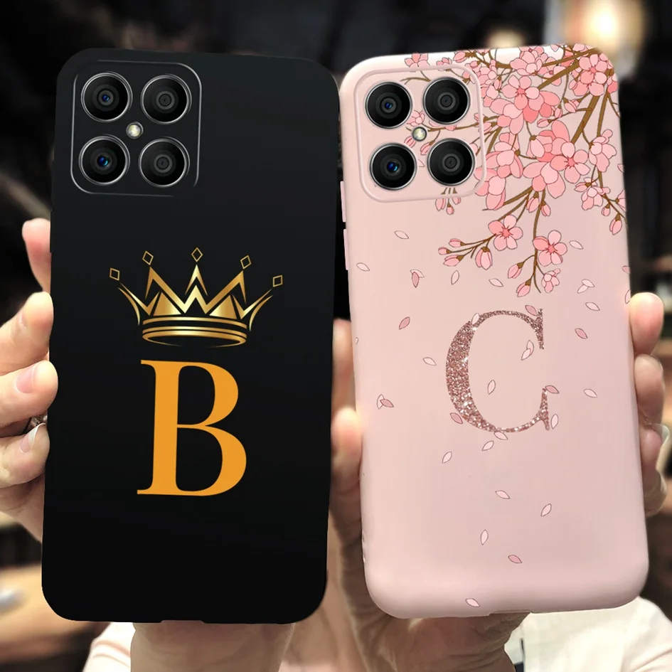 For Honor X8 4G 2022 Case TFY-LX1 TFY-LX2 TFY-LX3 Phone Cover Cute ABC Letters Crown Flowers Painted For HonorX8 X 8 Soft Fundas