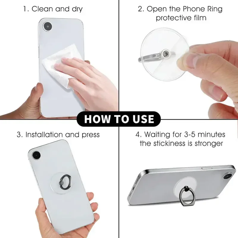 1/4PC Cell Phone Ring Holder Transparent Finger Grip Loop 360 Degree Rotation Kickstand Stand Compatible All Types Smartphone image 3