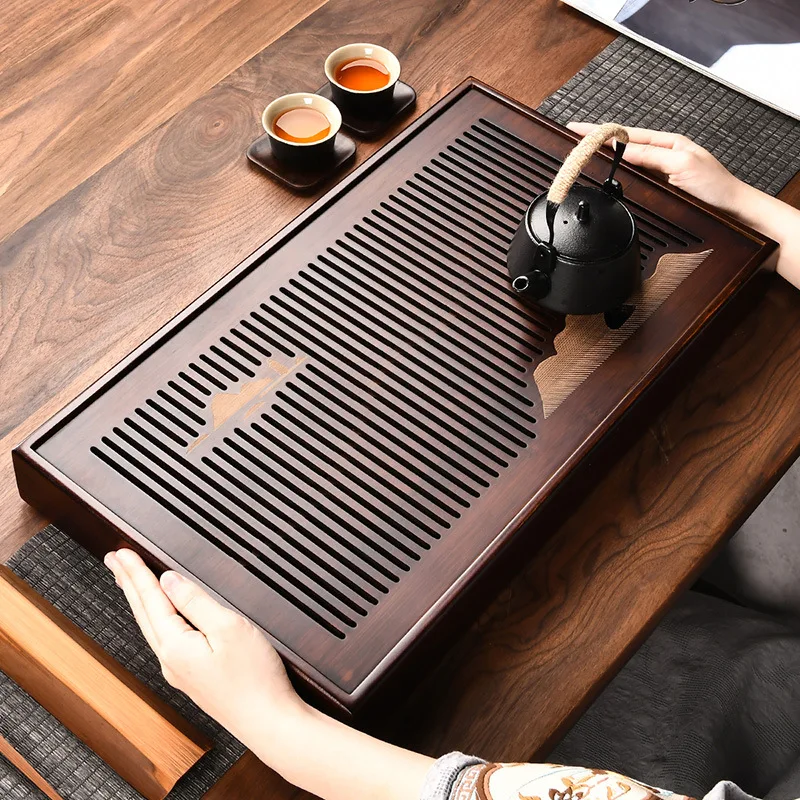 Tea ceremony Kung fu tea set high-end Chinese bamboo tea tray dry foam tray walnut wood color water tea tray tea sea P1